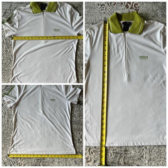 Authentic Versace Sport Alias S.p.a. quarter-zip polo shirt White/Green Medium - Picture 15 of 16